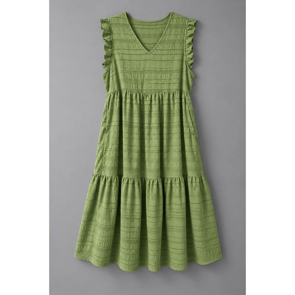Shein | Women's Sage Green Textured Tiered Midi Dress | Size XXL